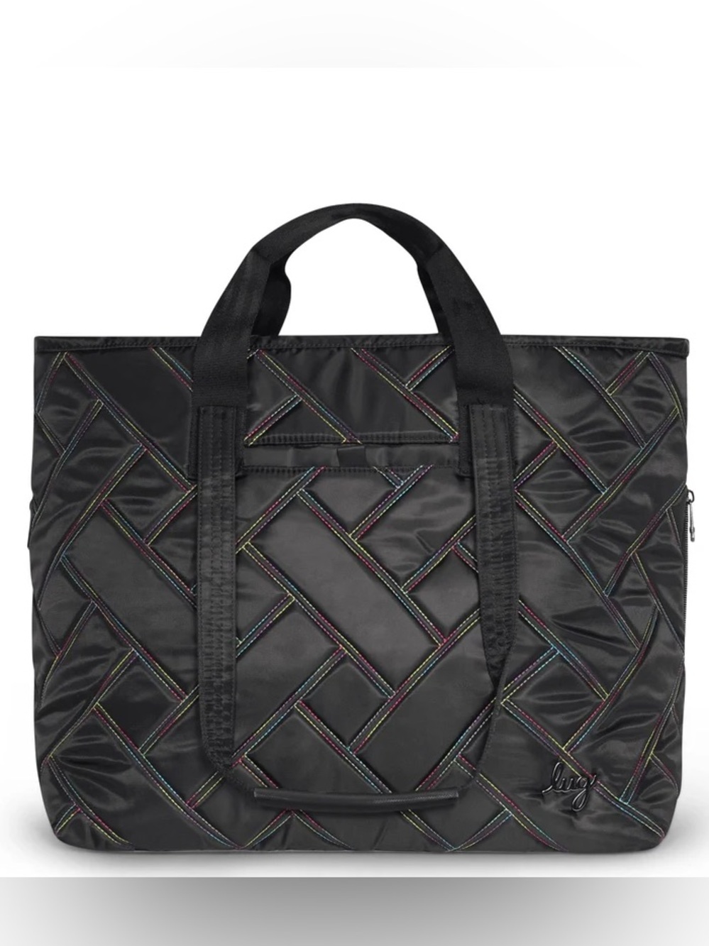 Lug Ferry XL Expandable Carry-All Tote Bag Black Rainbow Stitch